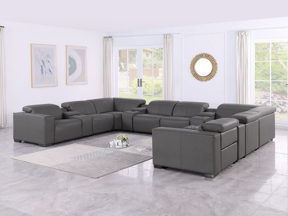 1208 - 12 Piece U Shaped Leather Sectional With 4 Power Recliners & Power Headrest
