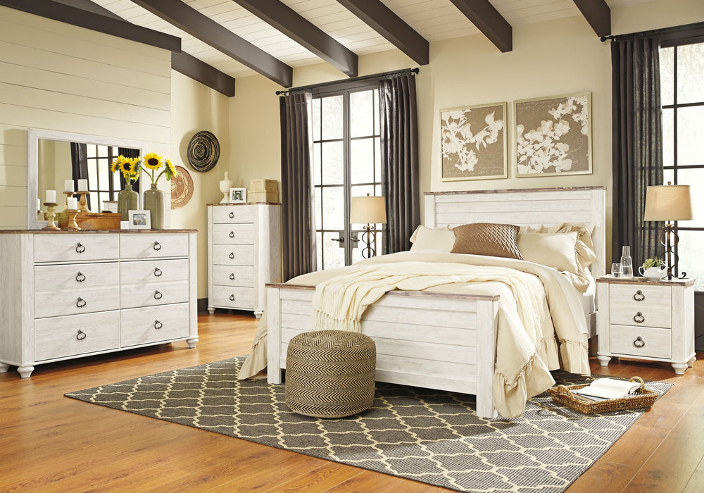 Willowton - Two Drawer Night Stand - Brown / Beige / White