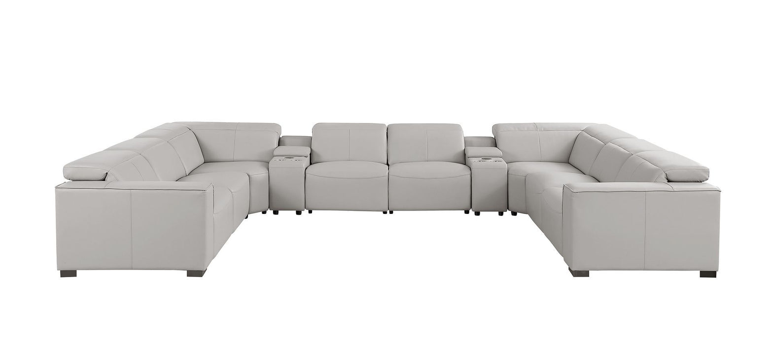1208 - 10 Piece U Shaped Leather Sectional With 4 Power Recliners & Power Headrest