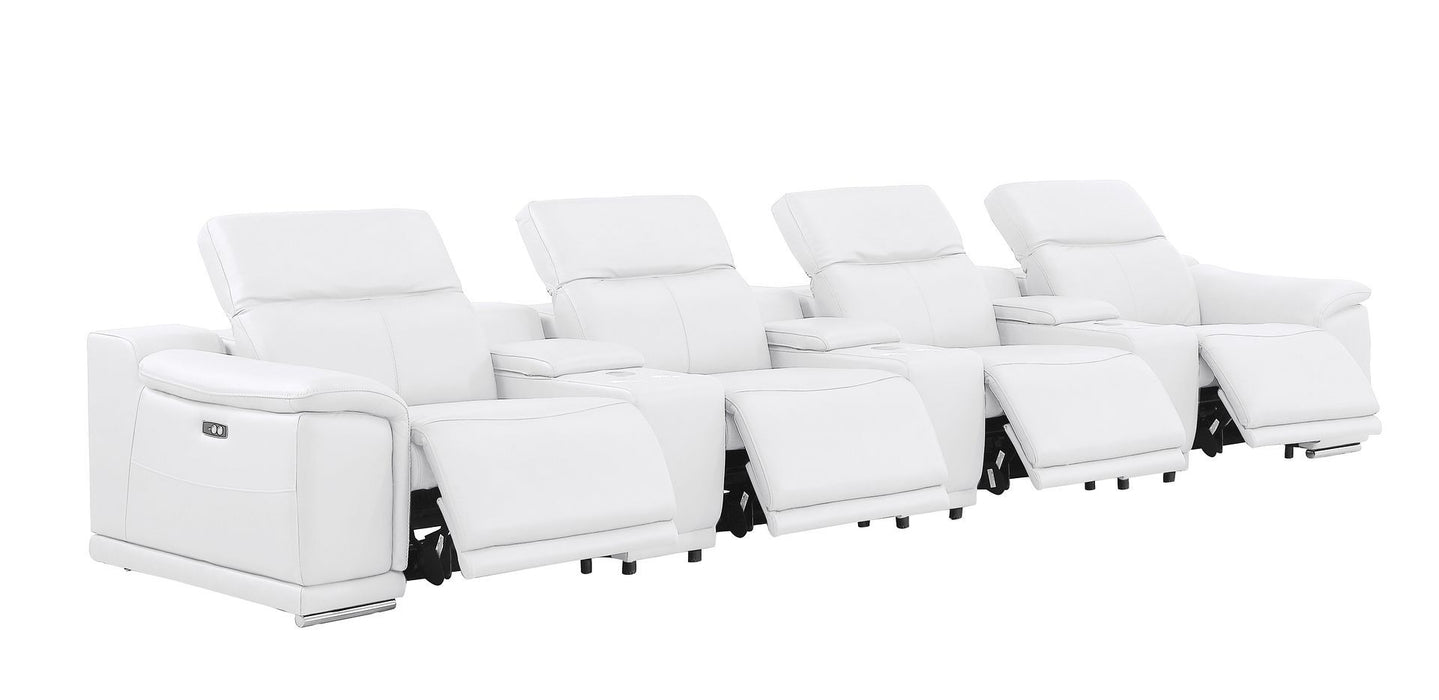 2679 - Genuine Leather Sofa With 4 Power Recliners, Power Headrests & 3 Storage Consoles