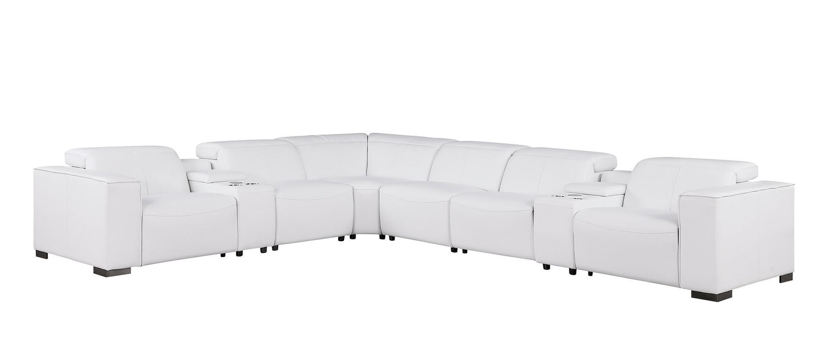 1208 - 8 Piece L Shaped Leather Sectional With 3 Power Recliners & Power Headrests