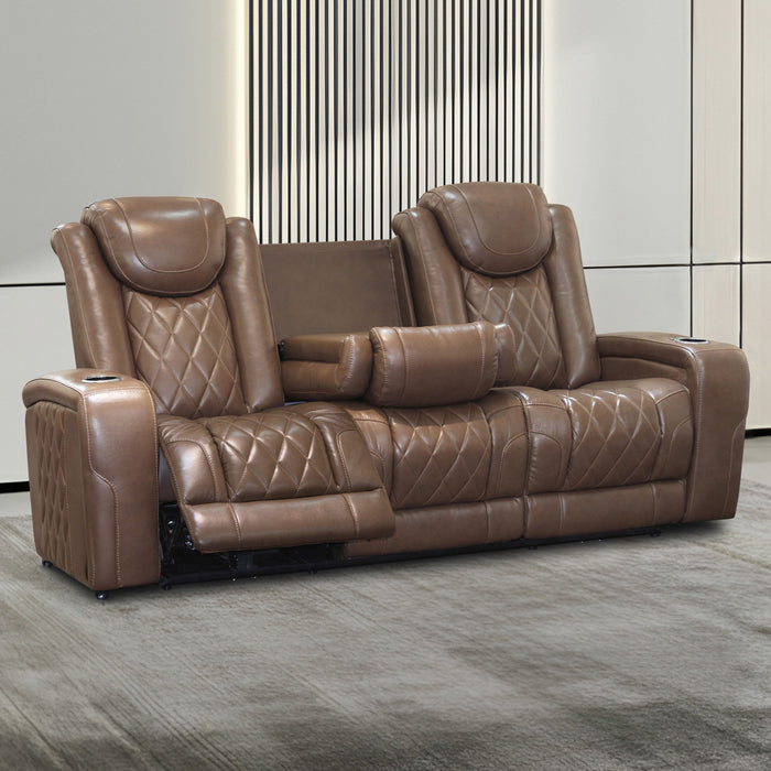 Dorian - Reclining Leather Sofa With Power Headrest And Footrest - Brown
