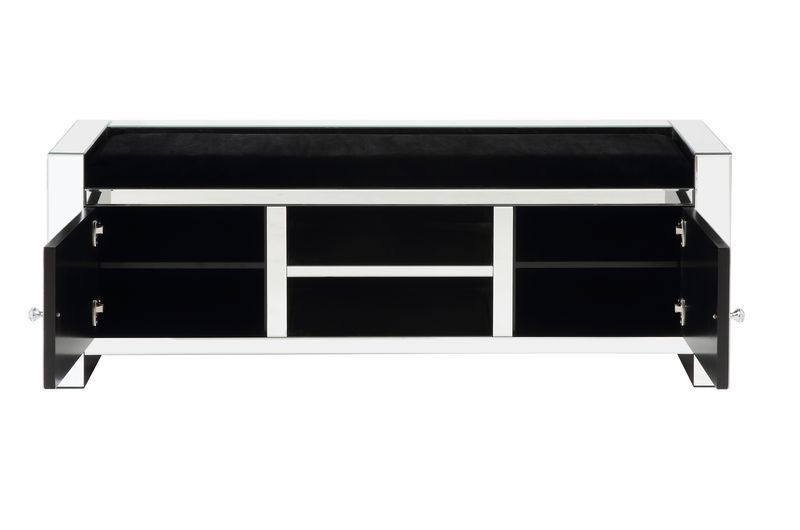 Noralie - 59" Bench With Storage - Mirrored & Faux Diamonds