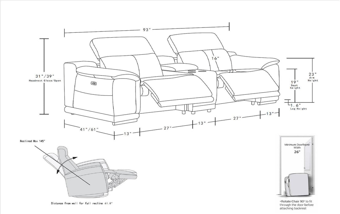 9762 - 3-Piece Modular Power Reclining Console Loveseat With 2 Power Recliners In