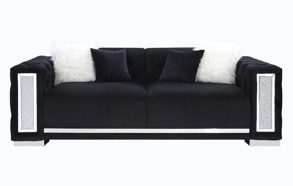 Trislar - Sofa With 4 Pillows Same 52525) - Black Velvet