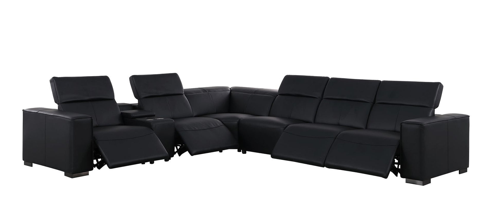 1208 - 7 Piece L-Shaped Leather Reclining Sectional With 4 Power Recliners