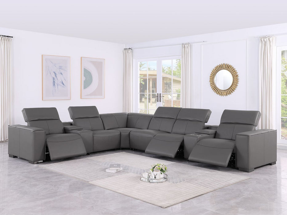 1208 - 8 Piece L Shaped Leather Sectional With 3 Power Recliners & Power Headrests
