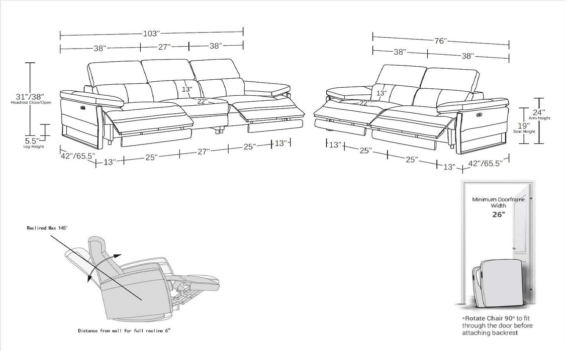 1246 - Modular Power Dual Reclining Sofa And Loveseat Set With Power Headrests