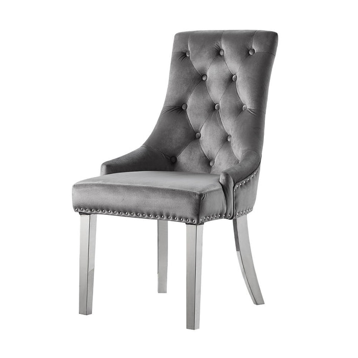 Satinka - Side Chair (Set of 2) - Gray Fabric & Mirrored Silver