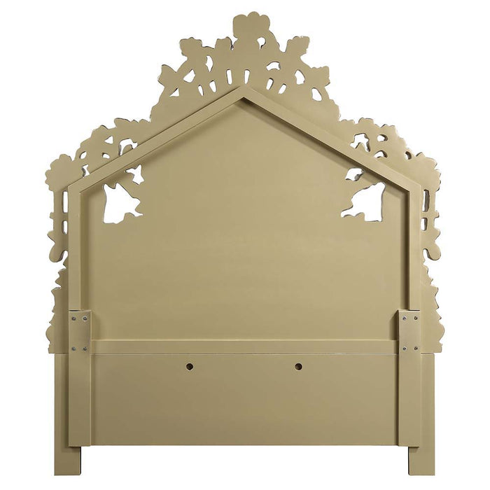 Bernadette - Eastern King Bed - White Synthetic Leather Fabric & Gold