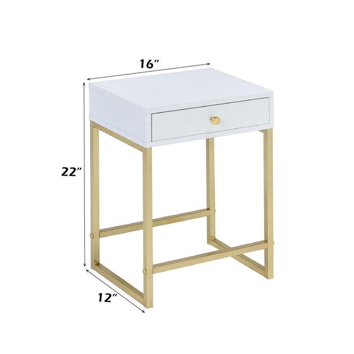 Coleen - Accent Table - White & Brass