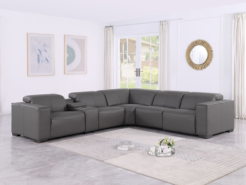 1208 - 6-Piece L-Shaped Leather Reclining Sectional With 3 Power Recliners