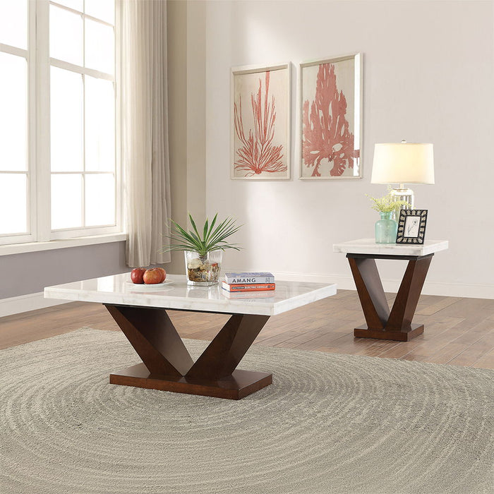 Forbes - Coffee Table - White Natural Marble Top & Walnut
