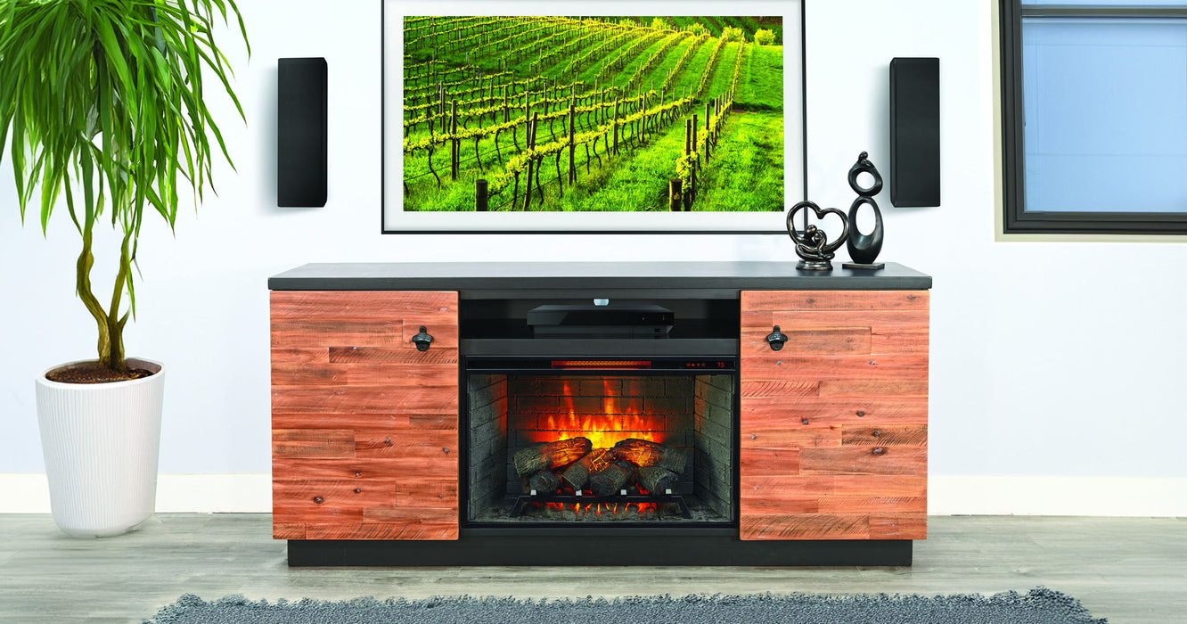78" Media Console With Electric Fireplace - Black Magic / Rustic Acacia