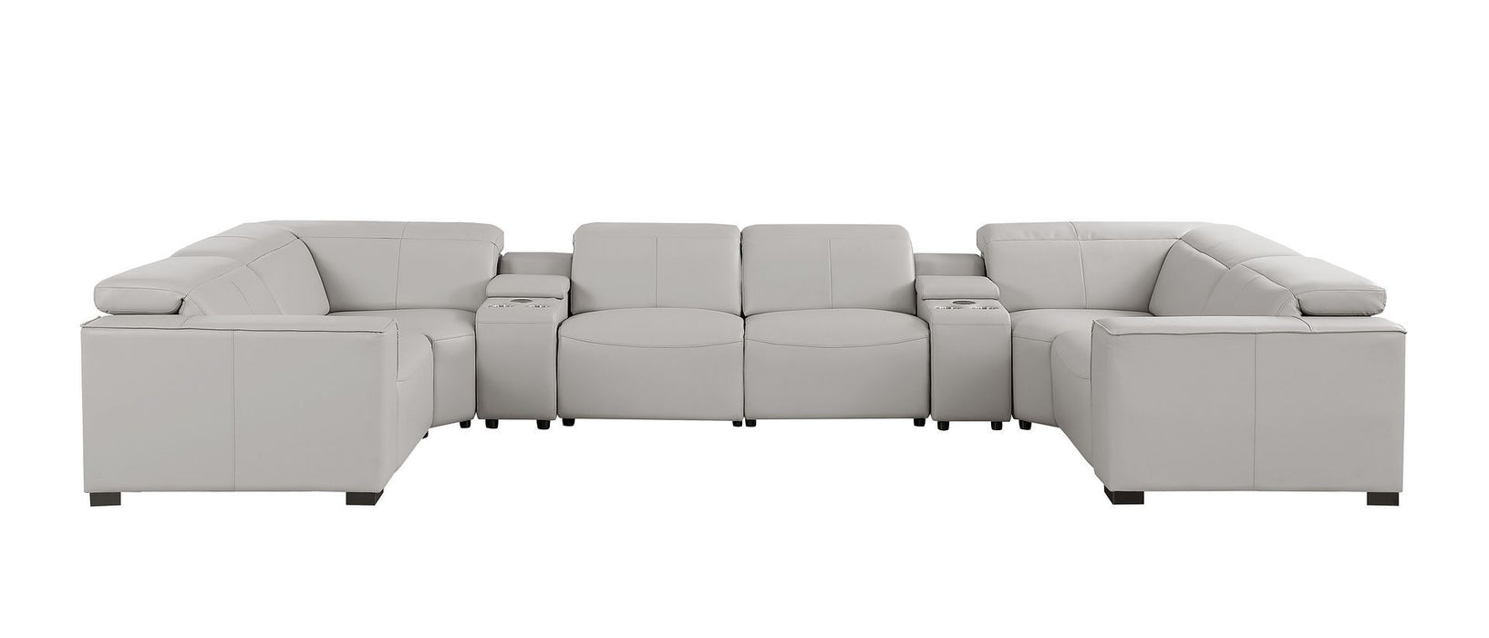 1208 - 8 Piece U Shaped Leather Sectional With 4 Power Recliners & Power Headrests