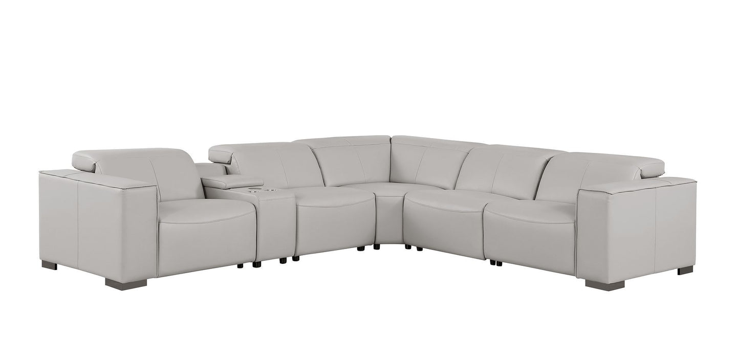 1208 - 6-Piece L-Shaped Leather Reclining Sectional With 3 Power Recliners