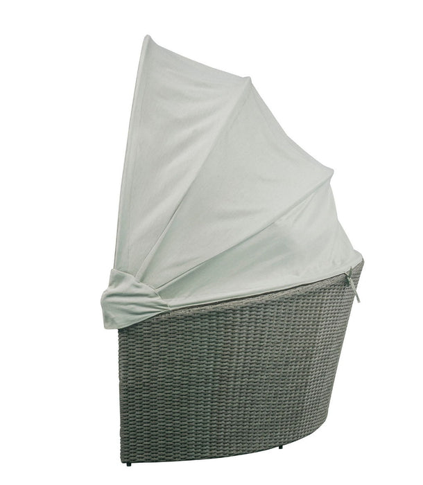 Salena - Patio Canopy Sofa With 4 Pillows & Ottoman - Beige Fabric & Gray Wicker