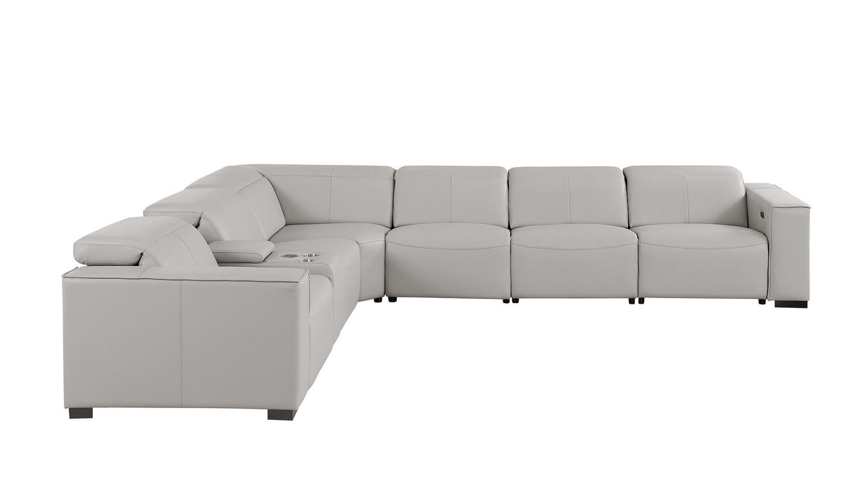 1208 - 7 Piece L-Shaped Leather Reclining Sectional With 3 Power Recliners