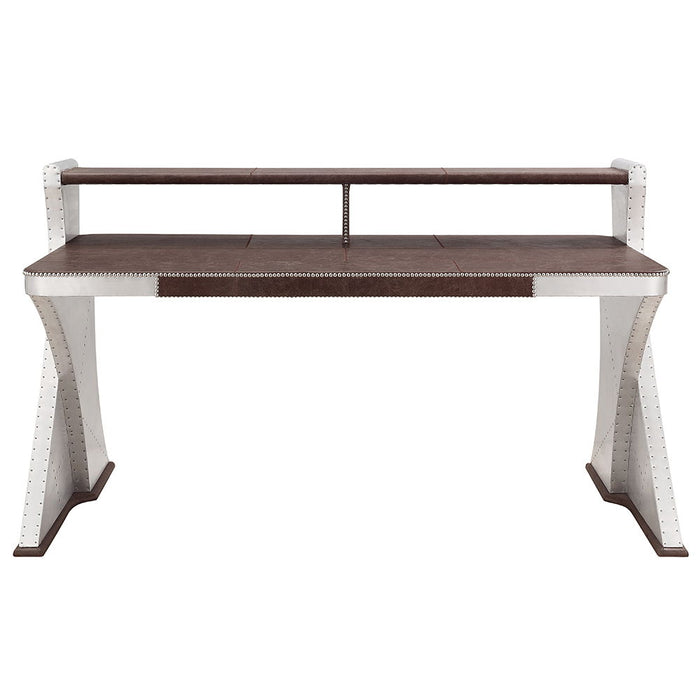 Brancaster - Executive Writing Desk - Retro Brown Top Grain Leather & Aluminum