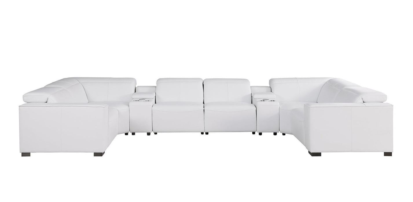 1208 - 8 Piece U Shaped Leather Sectional With 4 Power Recliner & Power Headrests - White