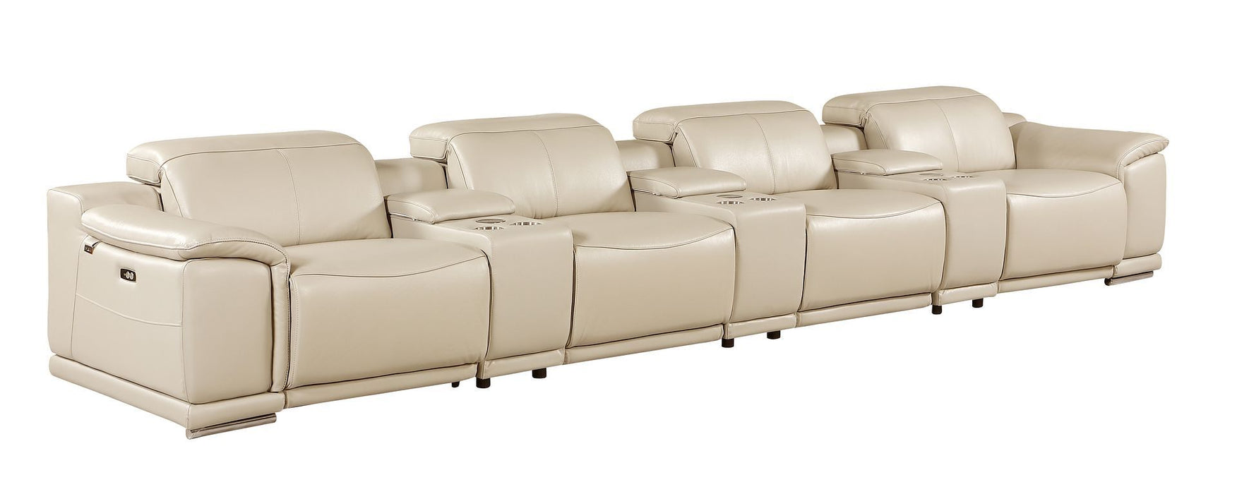 9762 - 7-Piece Italian Top Grain Leather Power Reclining Sofa With 4 Power Recliners - Beige
