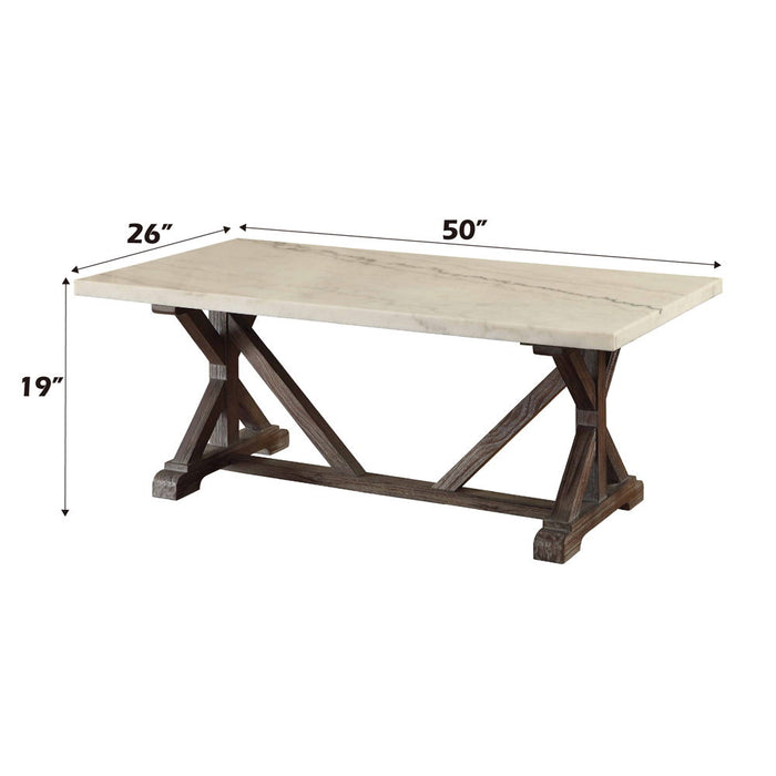 Romina - Coffee Table - White Marble Top & Weathered Espresso