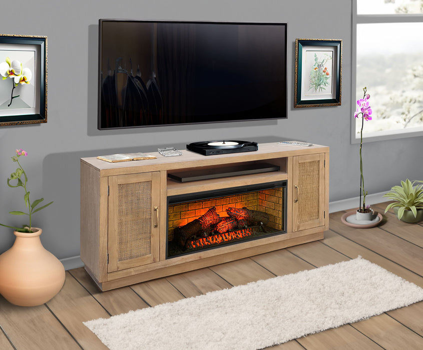 78" Cane Media Console With Faux Crystals Electric Fireplace Insert