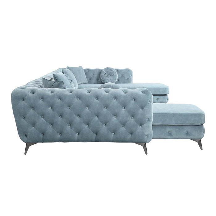 Zerah - Sectional Sofa With 7 Pillows - Dusty Blue Fabric