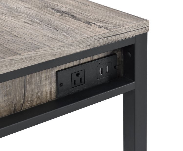 Disho - Writing Desk With USB - Light Weathered Oak & Black