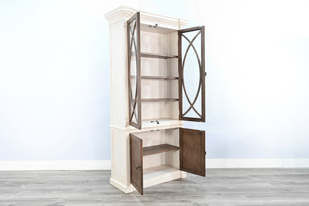 Two-Tone Display Cabinet With Glass Doors - Buckskin / Marble White