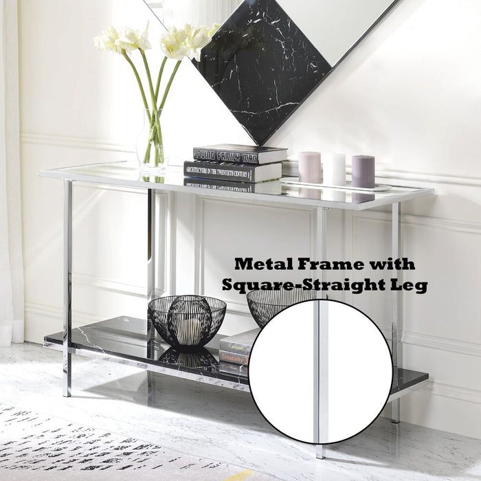 Angwin - Console Table - Mirrored, Faux Marble Top & Chrome