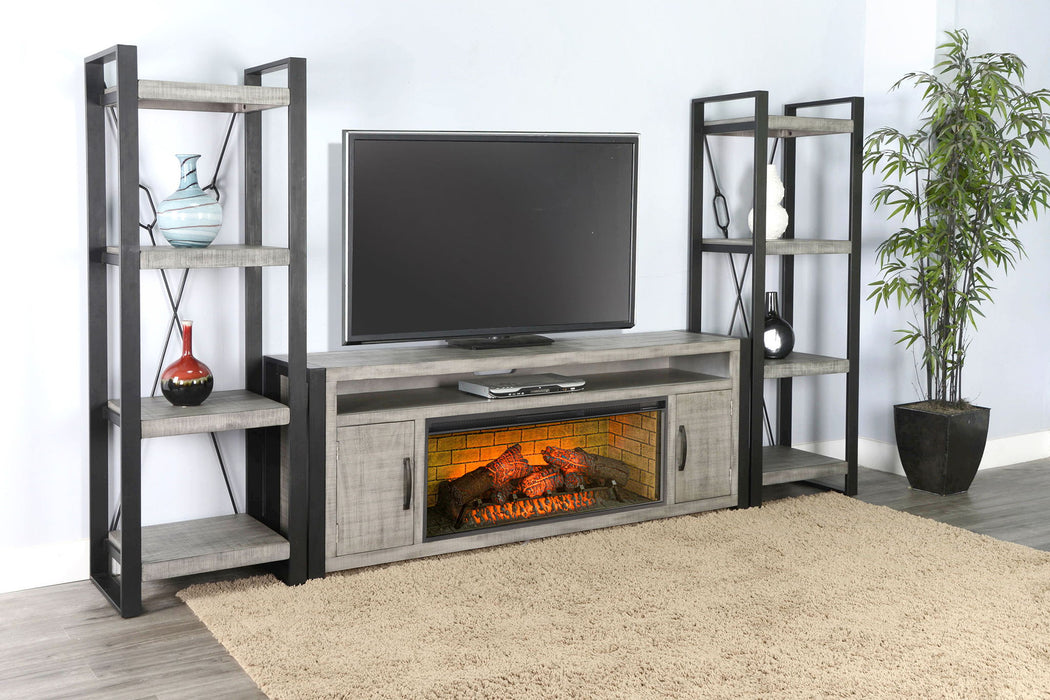 126" Media Wall With Electric Fireplace - Alpine Gray