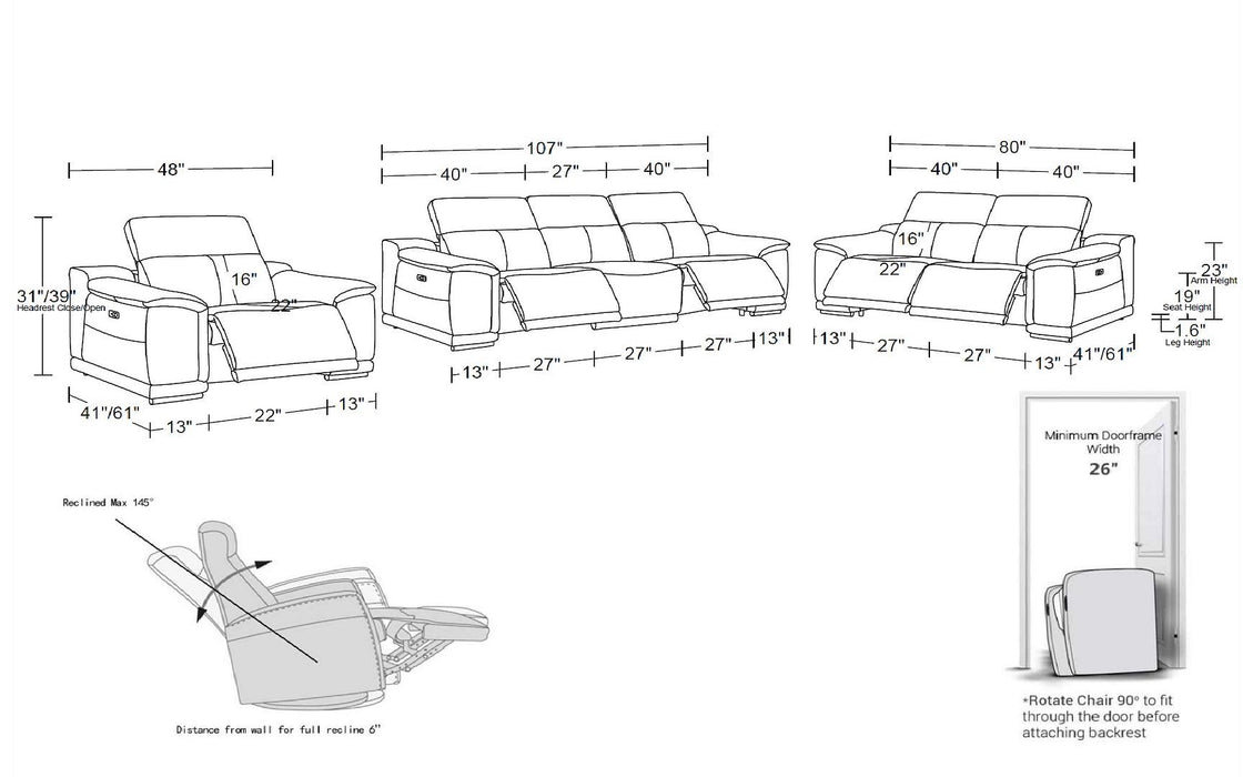 2679 - Power Reclining Sofa, Loveseat & Chair Set In Genuine Leather (5 Recliners)