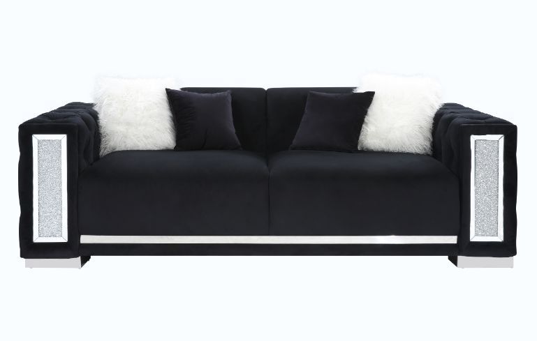 Trislar - Sofa With 4 Pillows Same Lv01397) - Black Velvet