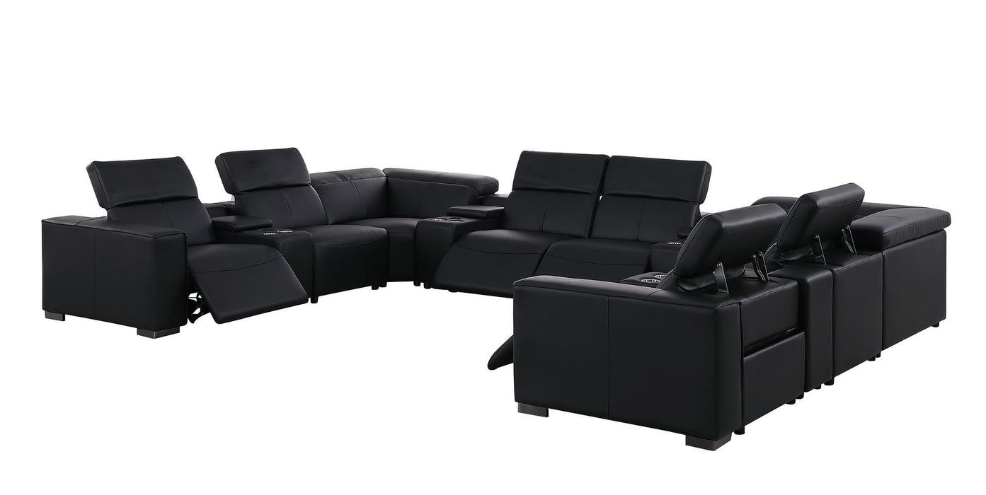 1208 - 12 Piece U Shaped Leather Sectional With 4 Power Recliners & Power Headrest