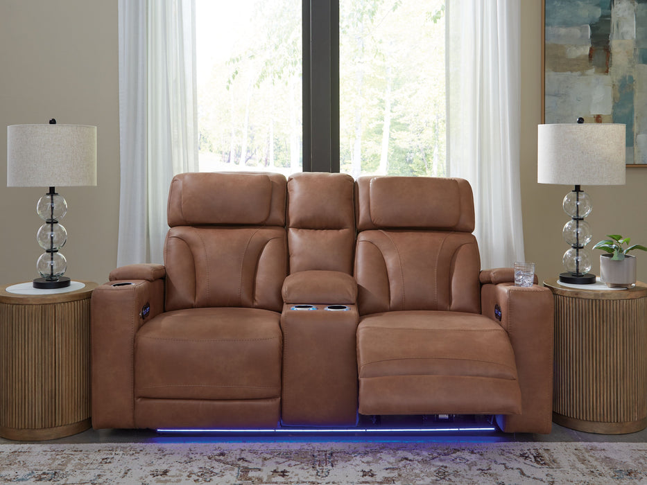 Clean-Slate - Power Reclining Loveseat With Console / Adj Headrest - Caramel