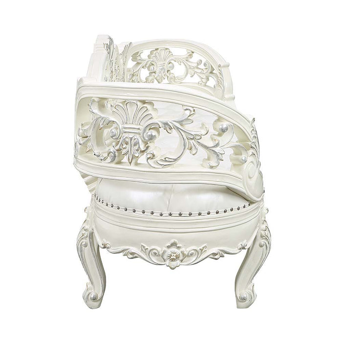 Adara - Bench - Pearl White Synthetic Leather & Antique White