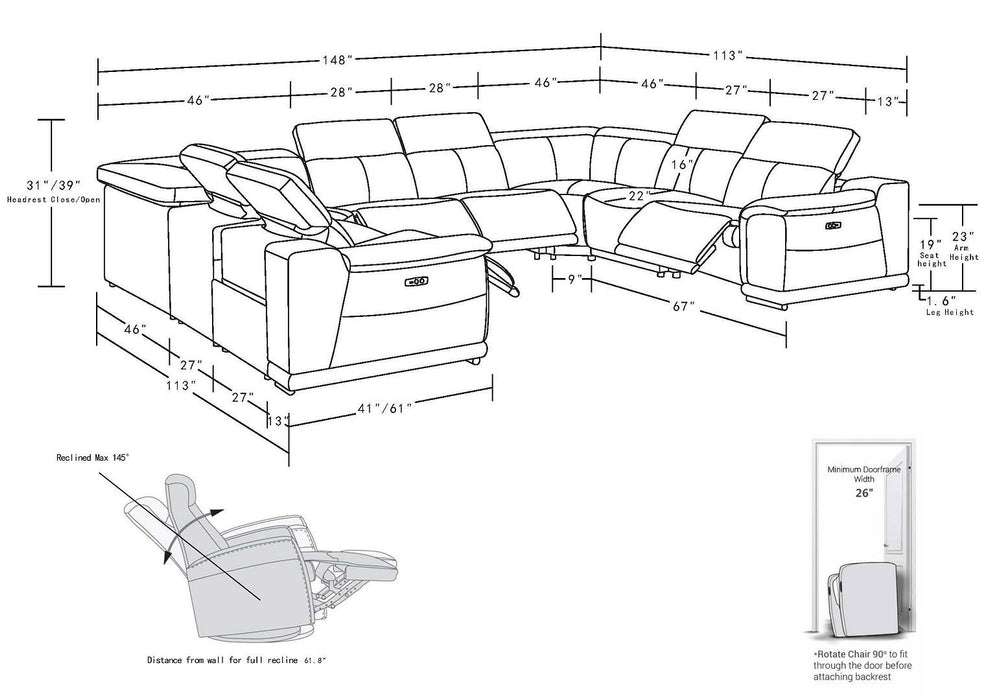 2679 - 8-Piece U-Shaped Power Reclining Sectional In Genuine Leather (4 Recliner)