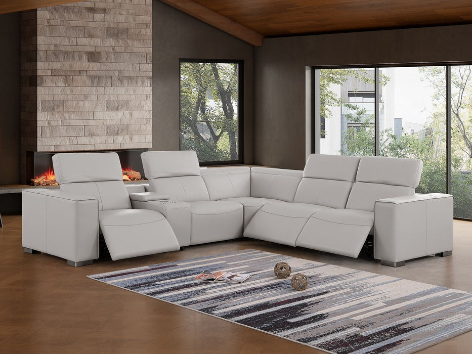 1208 - 6-Piece L-Shaped Leather Reclining Sectional With 3 Power Recliners
