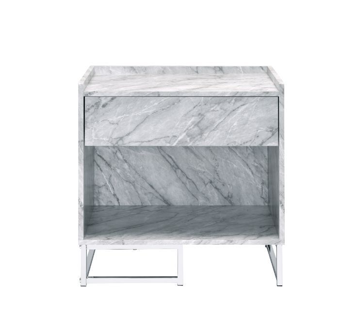 Azrael - Accent Table - White Printed Faux Marble & Chrome Finish