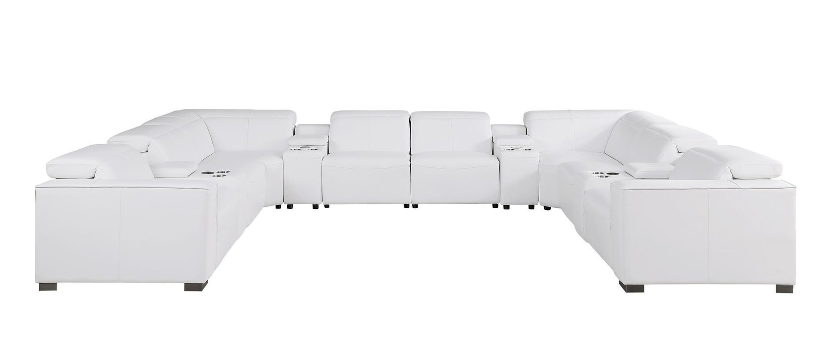 1208 - 12 Piece U Shaped Leather Sectional With 4 Power Recliners & Power Headrest
