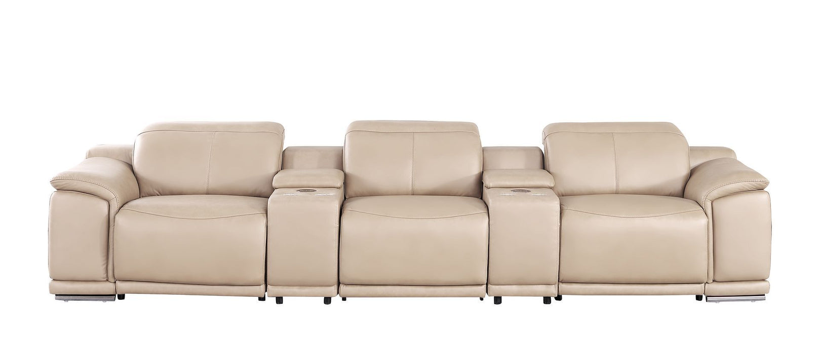 2679 - Genuine Leather Sofa With 3 Power Recliners & Dual Storage Consoles