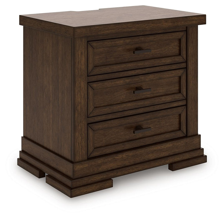 Taffenbrook - Three Drawer Night Stand - Medium Brown