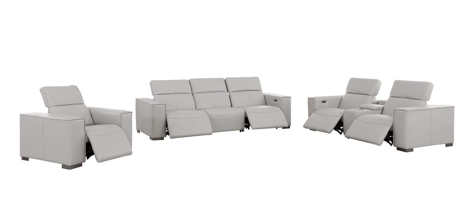 1208 - Modular Leather Set With 5 Power Recliners & Power Headrests