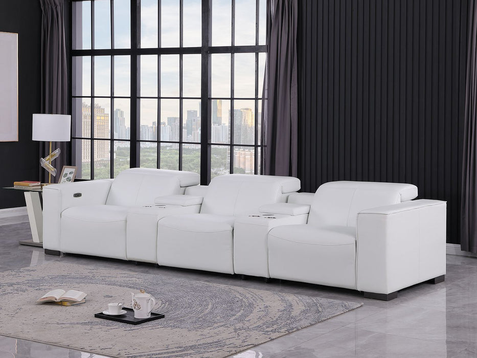 1208 - Leather Sofa With 3 Power Recliners And Two Storage Consoles