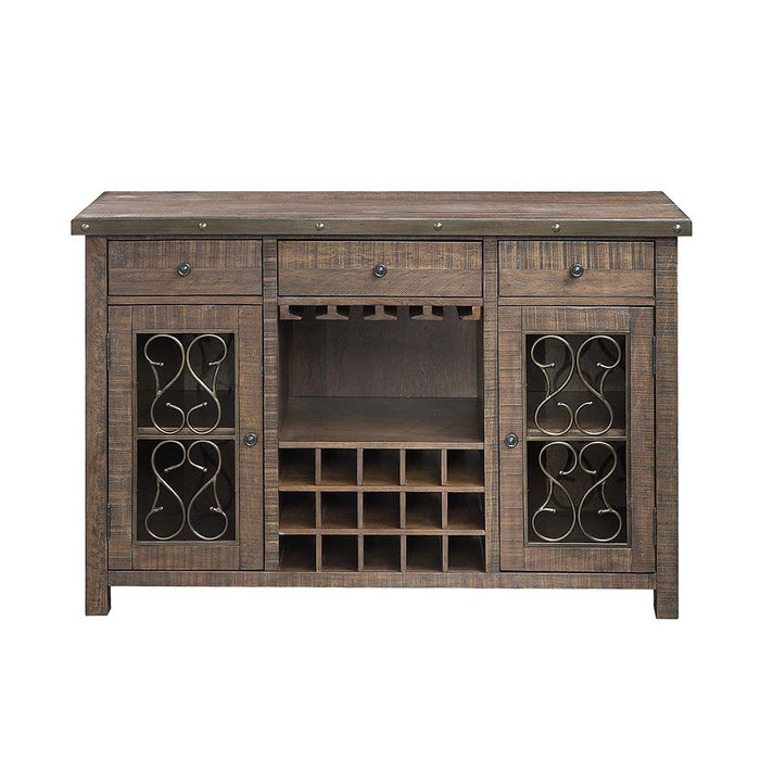 Raphaela - Server With Cup Holder & Wine Rack - Weathered Cherry