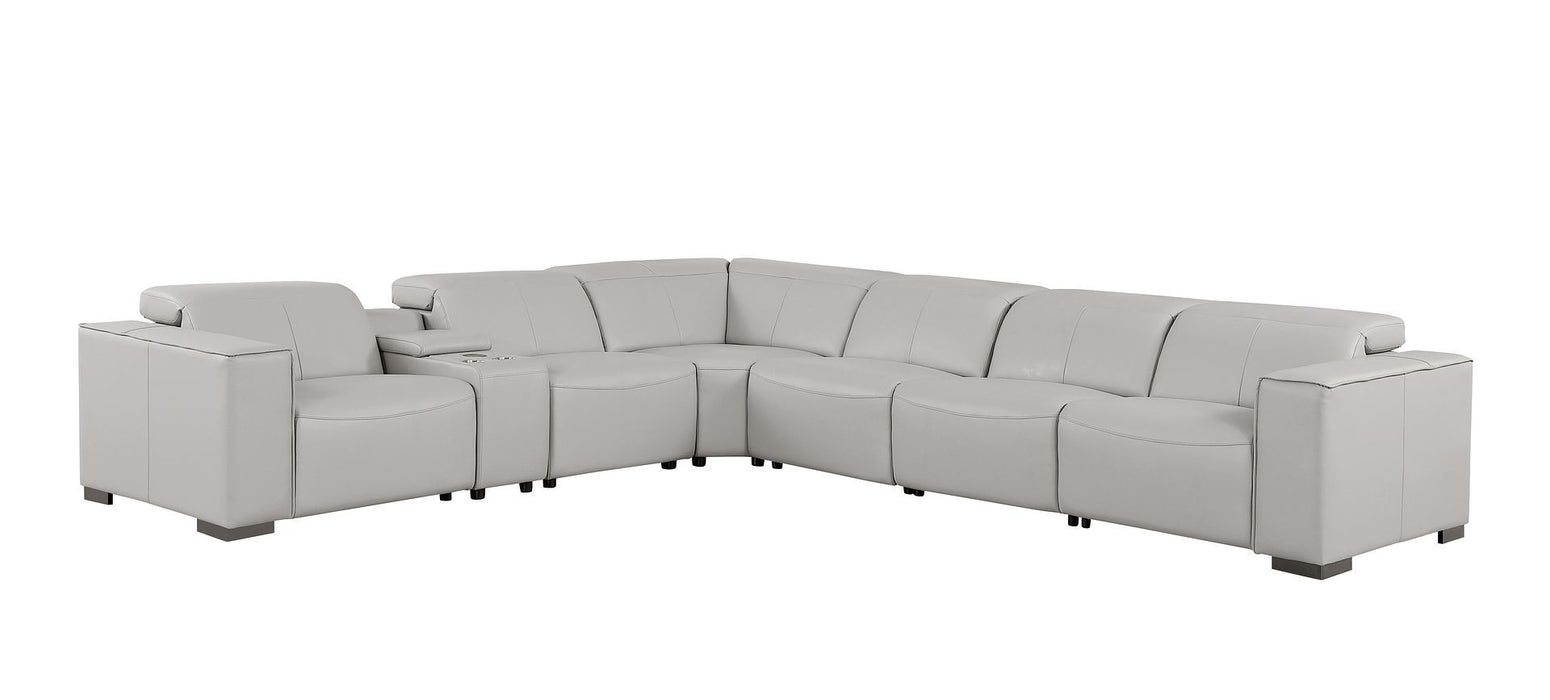1208 - 7 Piece L-Shaped Leather Reclining Sectional With 3 Power Recliners
