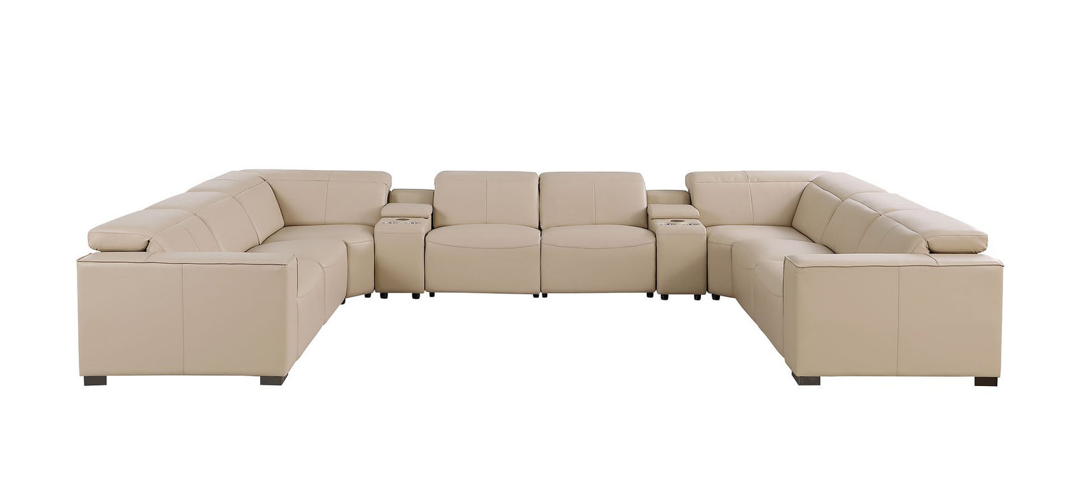 1208 - 10 Piece U Shaped Leather Sectional With 4 Power Recliners & Power Headrest