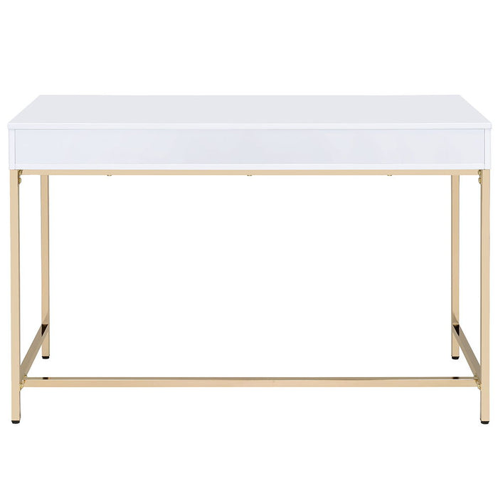 Ottey - Vanity Desk Same 92540) - White High Gloss & Gold
