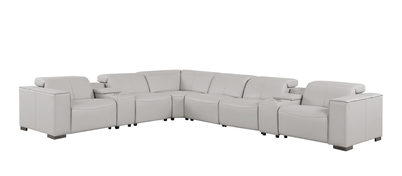 1208 - 8 Piece L Shaped Leather Sectional With 3 Power Recliners & Power Headrests
